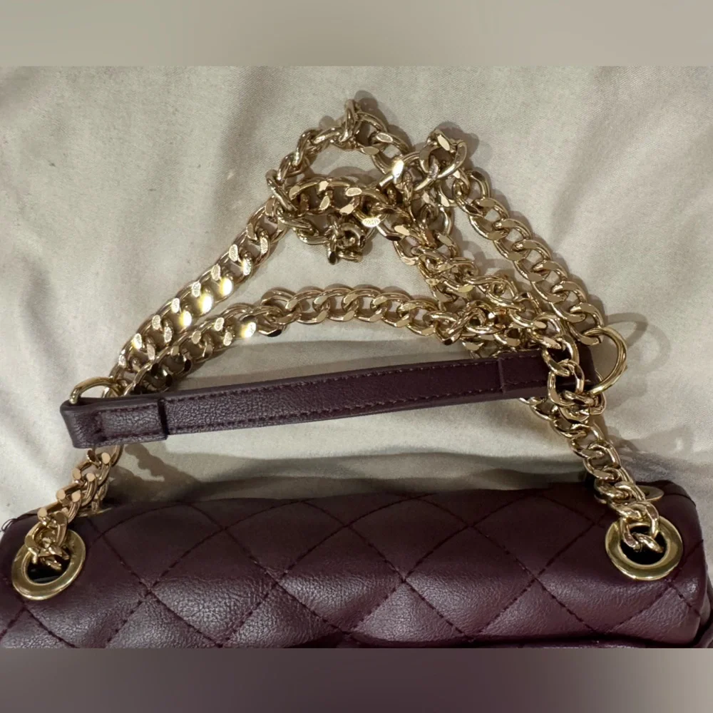 INC International Concepts Quilted Burgundy Crossbody with Gold Chain - Picture 5 of 10